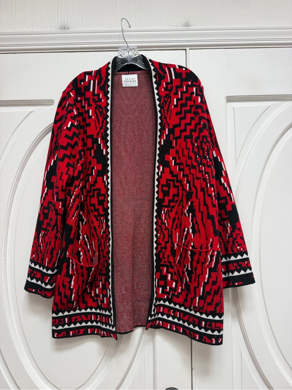 Hayley Menzies Red Patterned Open-Front Women's Cardigan Sweater M